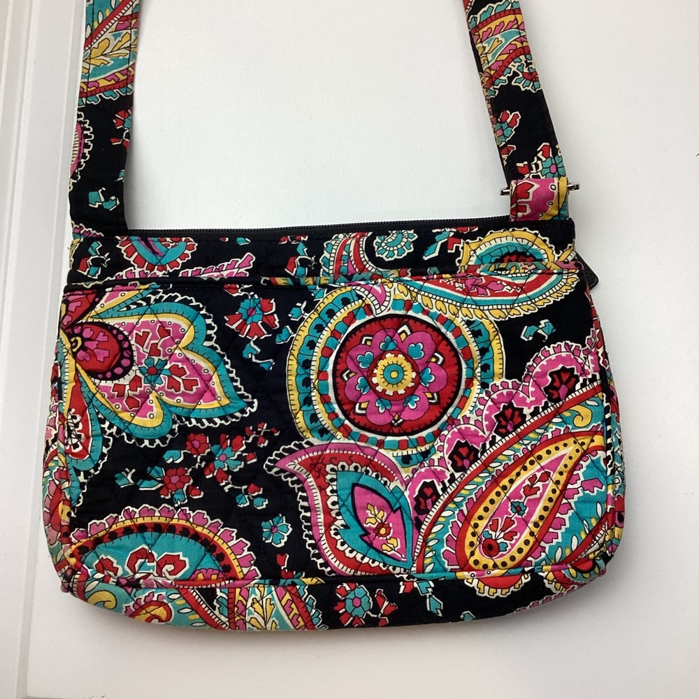 Vera Bradley Parisian Paisley Quilted Crossbody Bag with Front Organizer Black